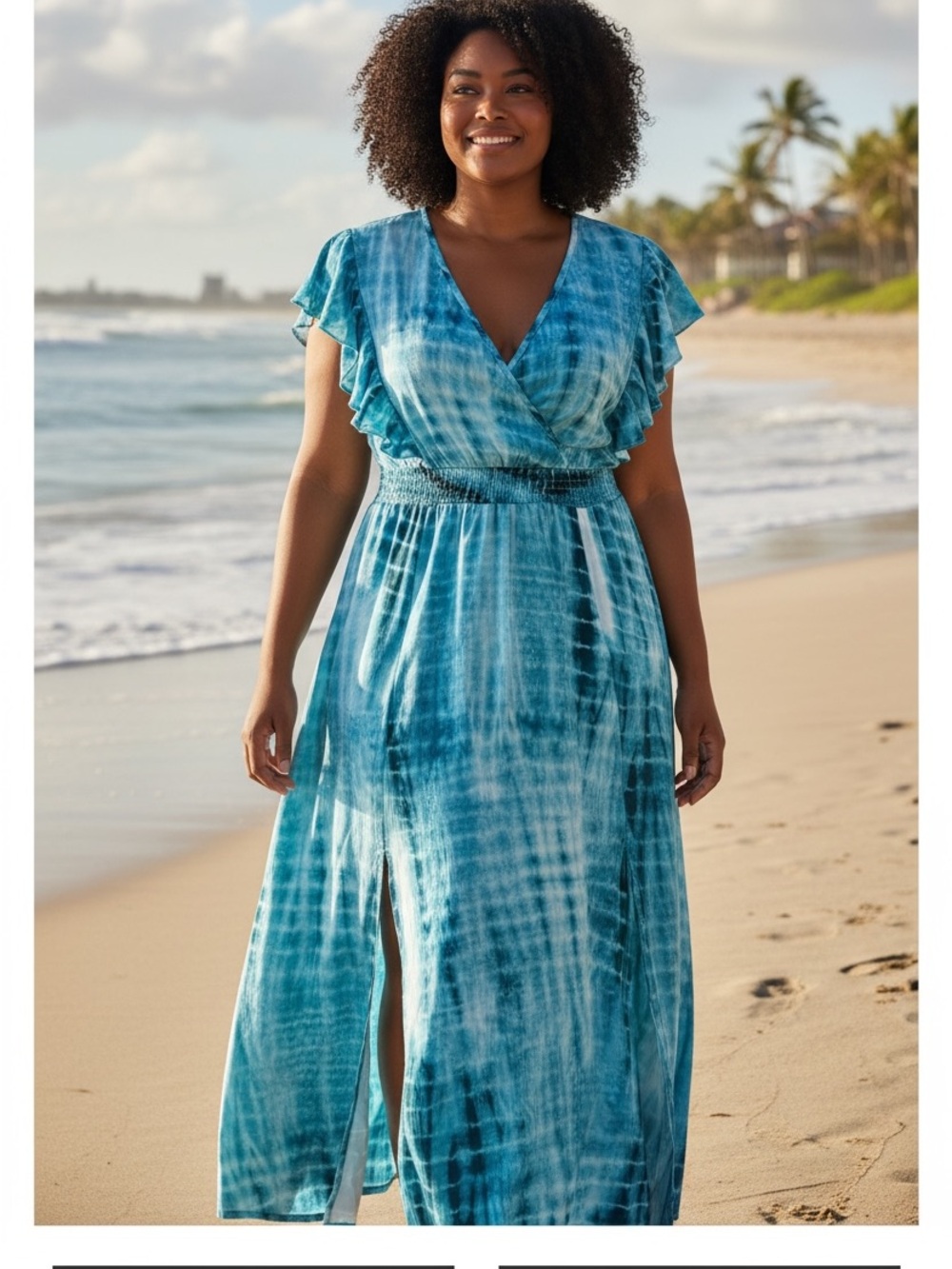 Beach-Ready Blue Tie-Dye Women’s Maxi Dress- 1XL #667